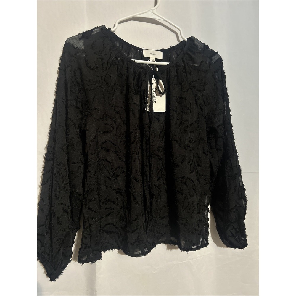 NWT YstGuic Women's Sheer Black Textured Lon Sleeve Top Size M